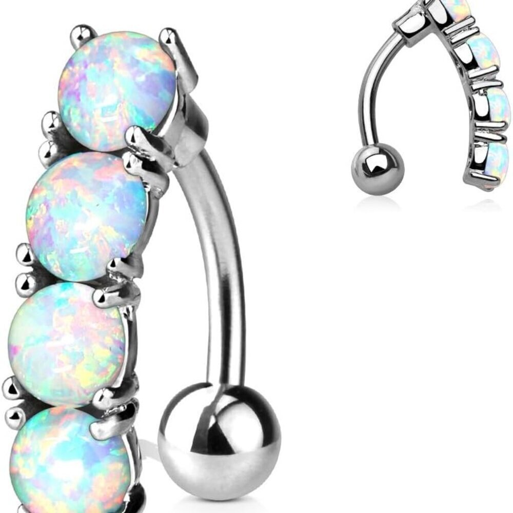 14GA Stainless Steel Four Synthetic Opals Reverse Vertical Drop Belly Button Rin